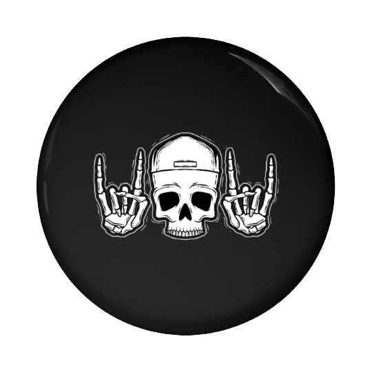 Skull Rock On Skeleton Hands Art Pin Buttons