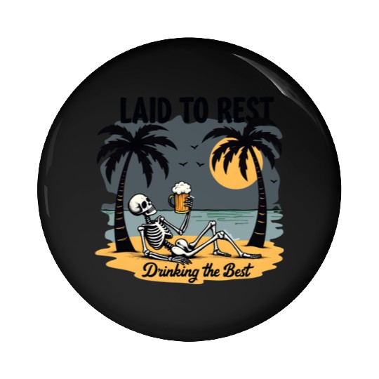 Skeleton Beach Vacation Beer Pin Buttons