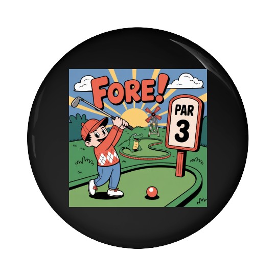 Mini Golf Retro Cartoon on Champion Unisex Pin Buttons
