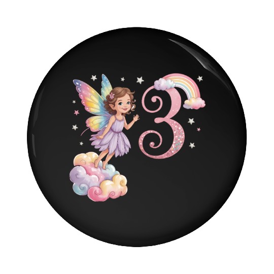 Magical Rainbow Fairy Elf 3nd Birthday Girl Pin Buttons