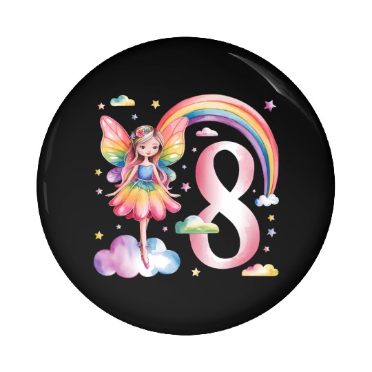 Magical Rainbow Fairy Elf 8th Birthday Girl Pin Buttons