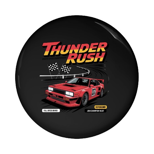 Thunder Rush – Retro JDM Racing Champion Pin Buttons