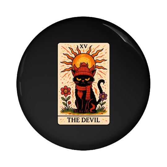 Devil Cat Tarot Card, Grumpy Cat Art, Mystical Pin Buttons