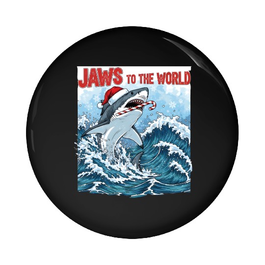Jaws to the World – Christmastime Shark Attack Pin Buttons