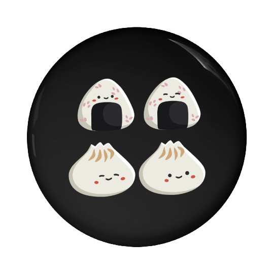 Onigiri and dumpling face character Pin Buttons
