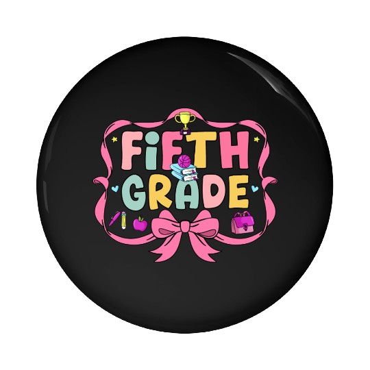 Preppy Back To School 5th Grade Coquette Bow Girls Pin Buttons