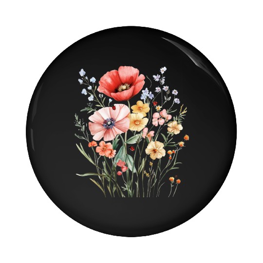 Watercolor Wildflower Bouquet Pin Buttons