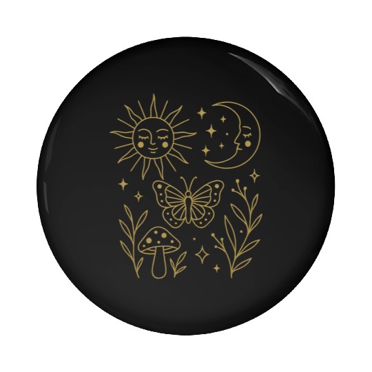 Celestial Magic Moon and Sun Doodle Pin Buttons