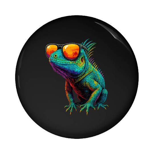 Cool Neon Iguana with Sunset Sunglasses Pin Buttons