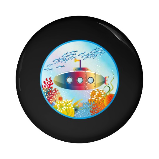 Colorful Submarine in a Tropical Coral Reef Pin Buttons