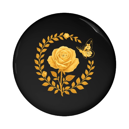 Golden Rose with Butterfly Frame Pin Buttons