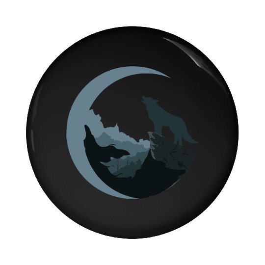 Wolf Moon Silhouette Pin Buttons