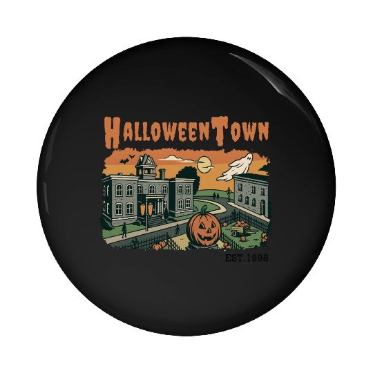Halloweentown Spooky Sunset Scene – Vintage Hallow Pin Buttons