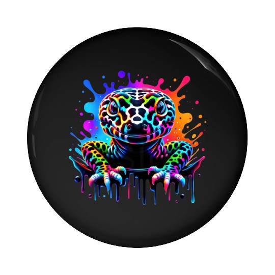 Neon Psychedelic Lizard Illustration Pin Buttons