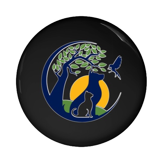 Serene Wilderness Canine and Feline Scene Pin Buttons