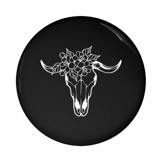 Floral Bull Skull Tattoo Design Pin Buttons