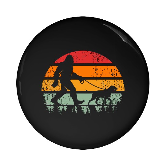 Bigfoot Running Dog Sunset Retro Pin Buttons