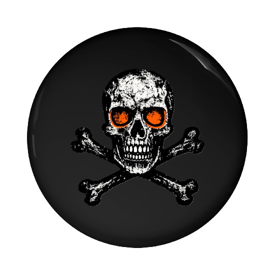 Grunge Skull Crossbones Orange Eyes Pin Buttons