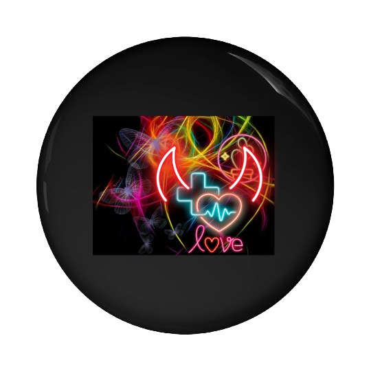 Neon Heart and Devil Horns Love Design Pin Buttons