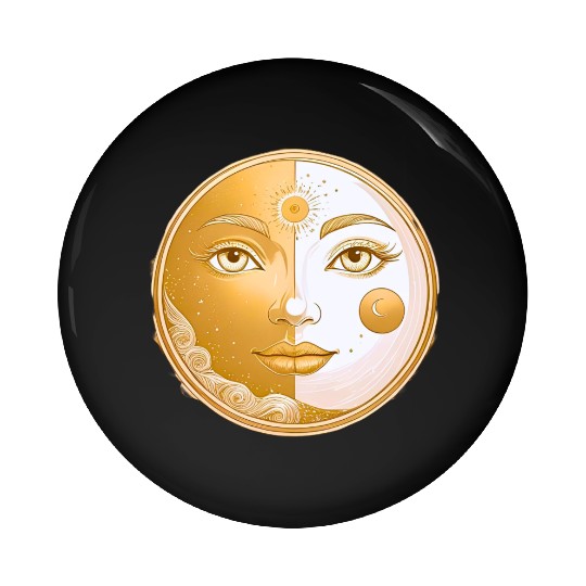 Celestial  Lunar Sun Face Art Pin Buttons