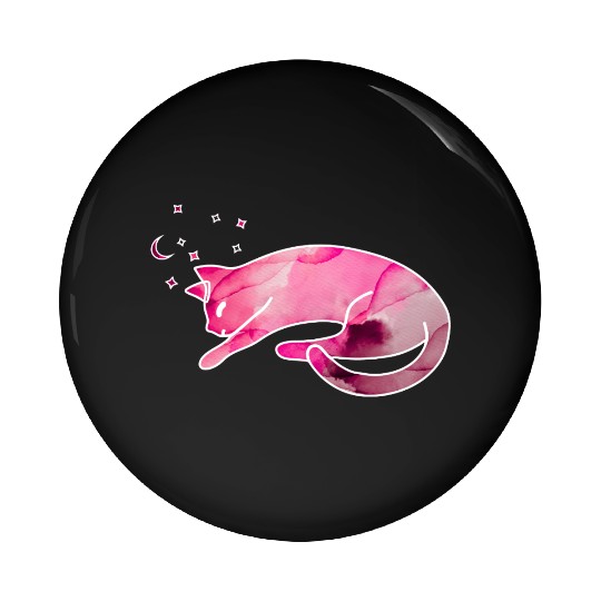 Watercolor Sleeping Cat with Moon Stars Pin Buttons