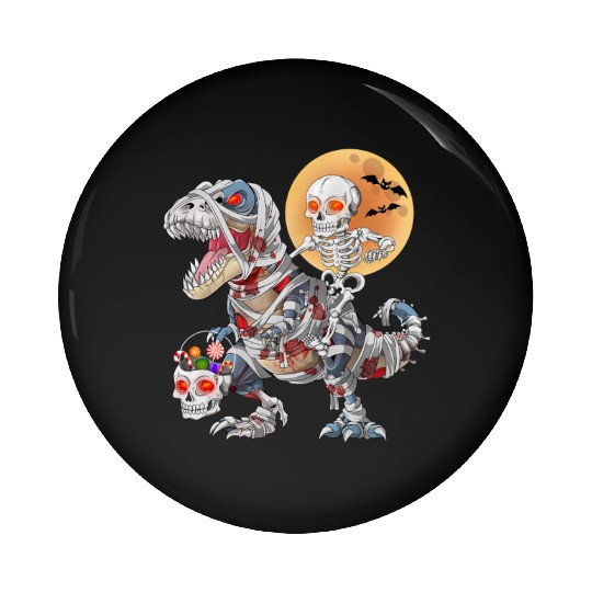Skeleton Riding Zombie Mummy Dinosaur Halloween Pin Buttons