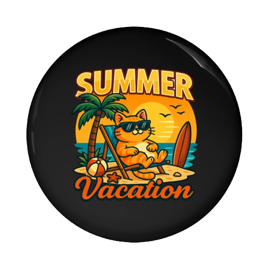 Summer Vacation Cat Illustration Pin Buttons