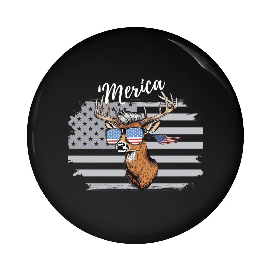 'Merica Deer with mullet American Flag Sunglasses Pin Buttons