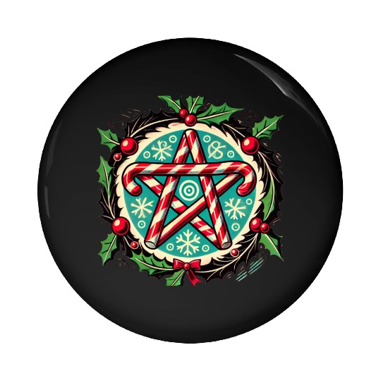 Yule Pentacle with Candy Canes Pagan Holiday Desig Pin Buttons