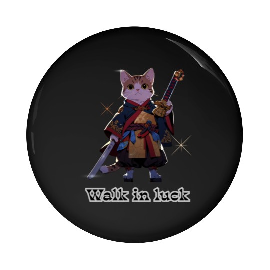 Samurai Cat Illustration for Apparel Pin Buttons
