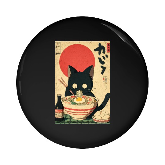 Ramen Cat Retro Poster Pin Buttons