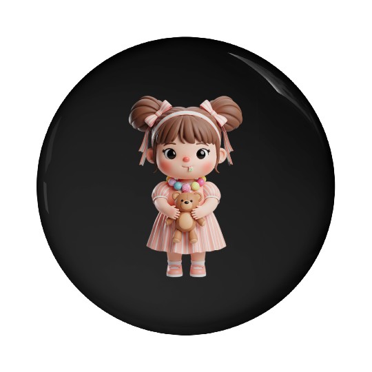 Sweet Candy Girl with Teddy Bear Pin Buttons