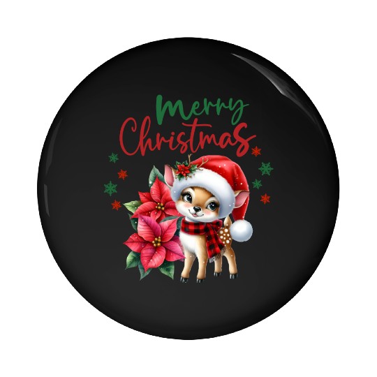 Festive Christmas Puppy with Poinsettia Pin Buttons
