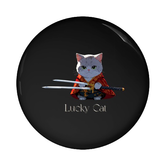 Mythic Warrior Cat with Swords Pin Buttons