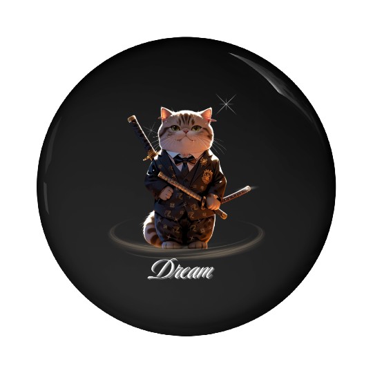 Samurai Cat in Formal Kimono Pin Buttons