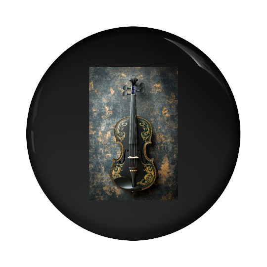 Elegant Black and Gold Violin Pin Buttons
