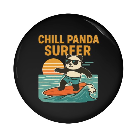 Chill Panda Surfing Sunset Design Pin Buttons