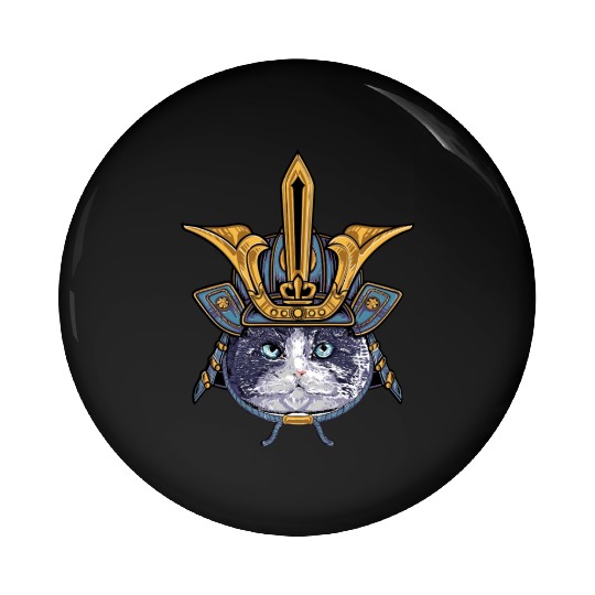 Samurai Cat Warrior Pin Buttons