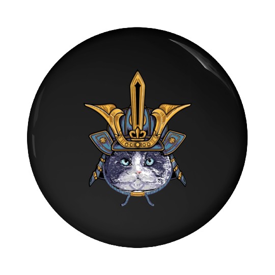 Samurai Cat Warrior Pin Buttons