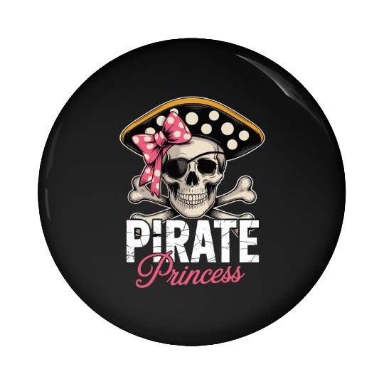 Pirate Princess Skull and Crossbones with Pink Bow Pin Buttons
