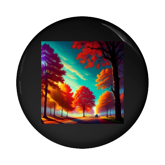 Vivid Autumn Tree Landscape Pin Buttons