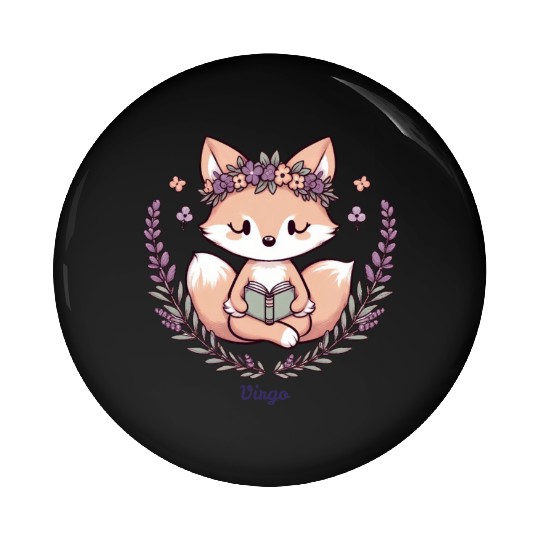 Cute Fox Virgo Reading with Floral Crown Pin Buttons