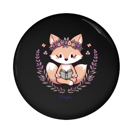 Cute Fox Virgo Reading with Floral Crown Pin Buttons