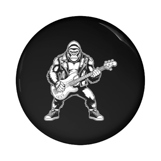 Bigfoot playing Bass Guitar Funny Sasquatch Gift Pin Buttons