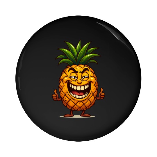 Confident Smiling Pineapple Cartoon Pin Buttons