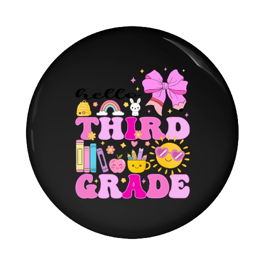 Hello Third Grade, Preppy Back to School Pin Buttons