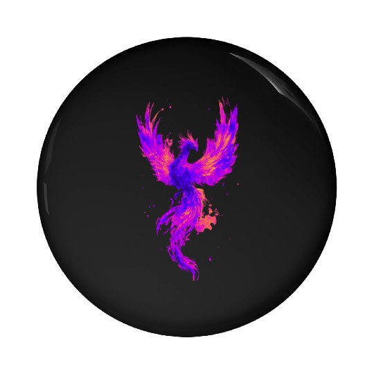 Vibrant Phoenix Illustration for Apparel Pin Buttons
