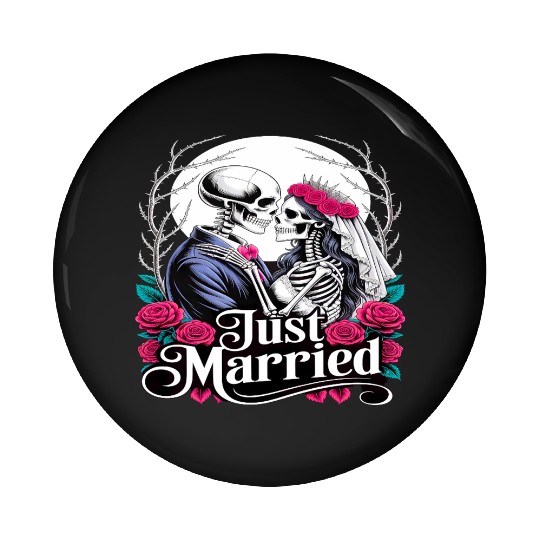 Gothic Just Married Skeletons Bride and Groom Pin Buttons