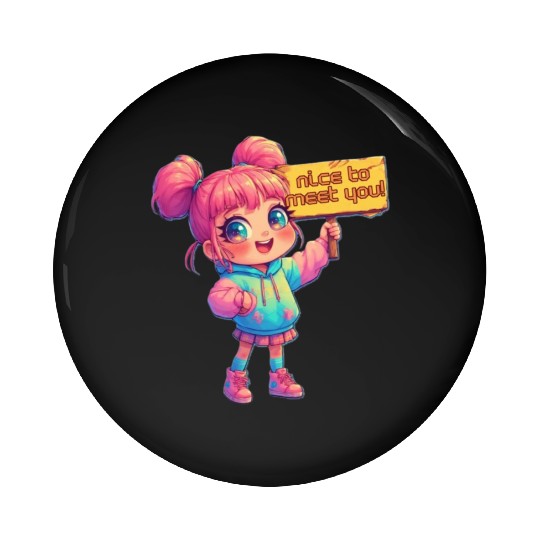 Cute Girl Holding Welcome Sign Pin Buttons