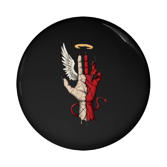 Divine Demonic Hand with Angel and Devil Pin Buttons